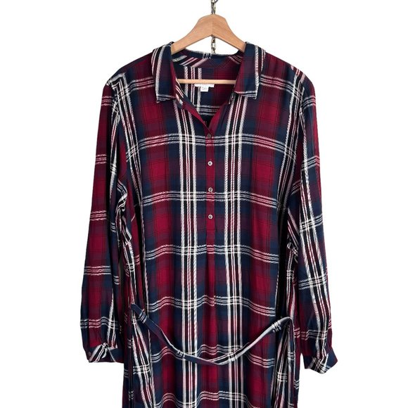 SOLD ruby plaid shirt dress 2X plus size print rayon work casual career EUC - Picture 7 of 11